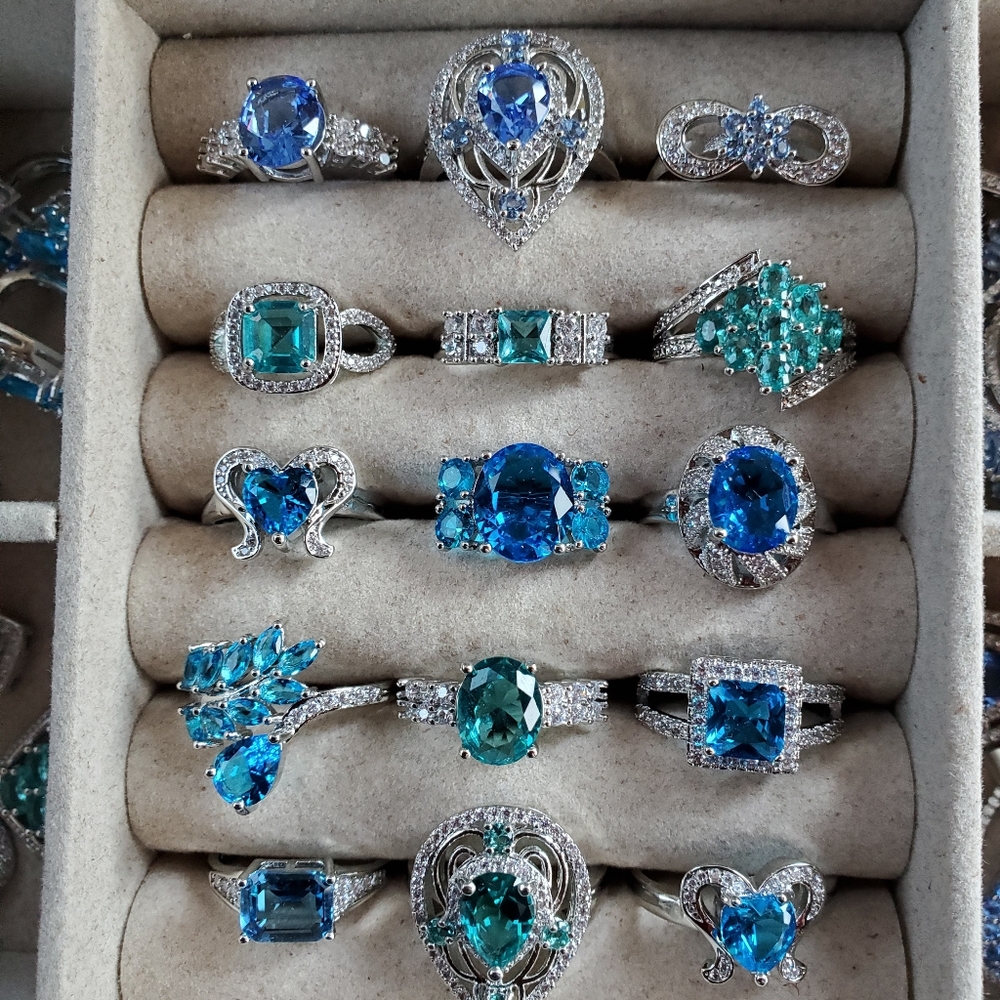 925 Sterling Silver Aquamarine and White Topaz Size 7 Ladies Ring NEW - Picture 8 of 8